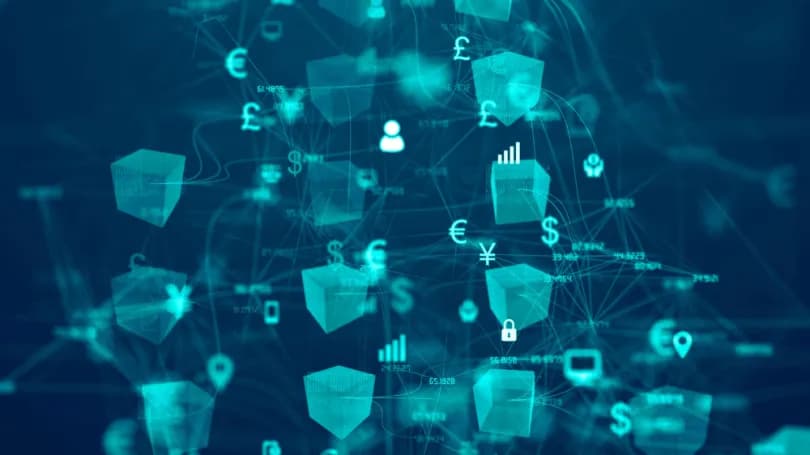 A network of translucent financial symbols, including currency signs and data graphs, interconnected by glowing lines, represents the evolving landscape of AI in the banking workforce for 2025.